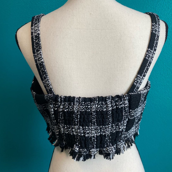 House of Harlow 1960 Plaid Tweed Crop Top Frayed Hem Large - Picture 5 of 7